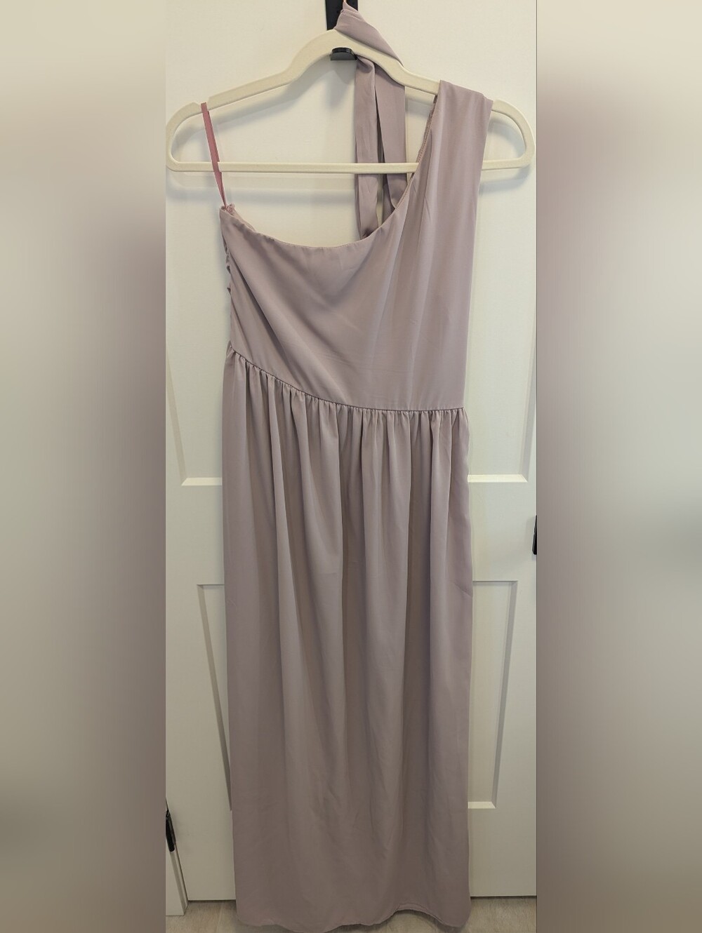One-Shoulder Taupe Evening Dress with Side Slit - Picture 5 of 5